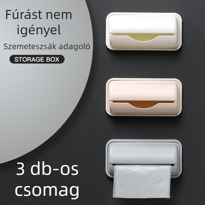 Konyhai falra szerelhető műanyag zacskó tartó, kihúzható tárolóedénnyel