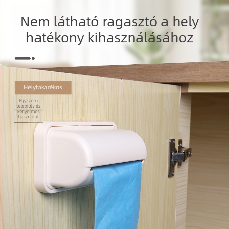 Konyhai falra szerelhető műanyag zacskó tartó, kihúzható tárolóedénnyel
