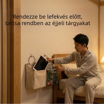 Pamut falra szerelhető tároló táska fürdőszobába és kollégiumba