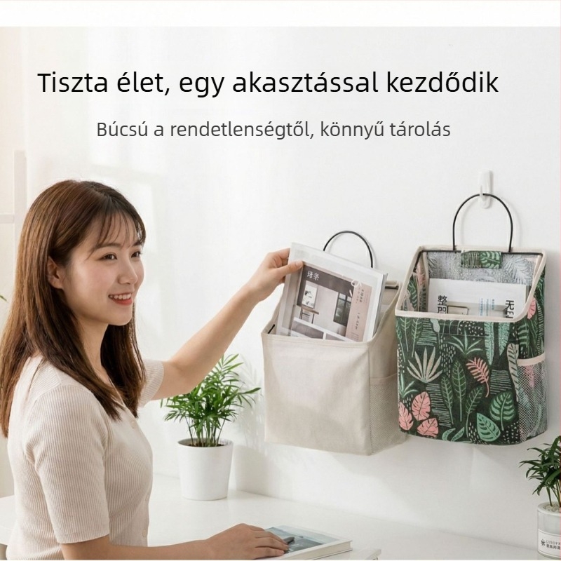 Pamut falra szerelhető tároló táska fürdőszobába és kollégiumba