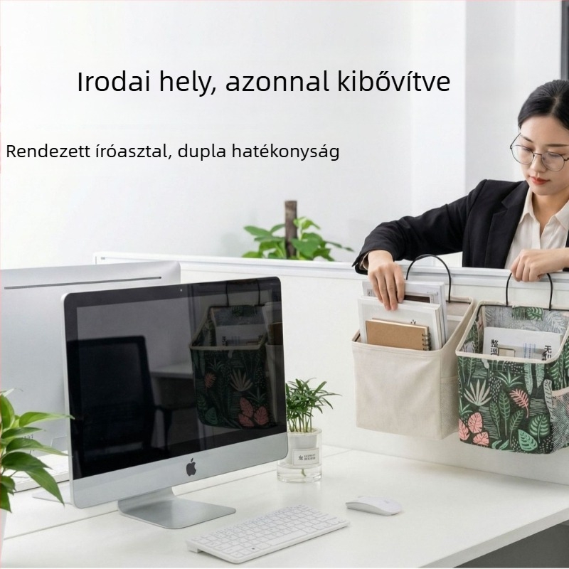 Pamut falra szerelhető tároló táska fürdőszobába és kollégiumba