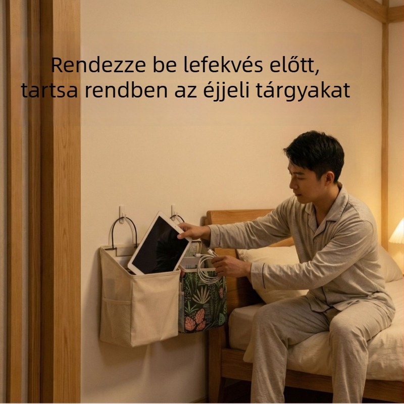 Pamut falra szerelhető tároló táska fürdőszobába és kollégiumba