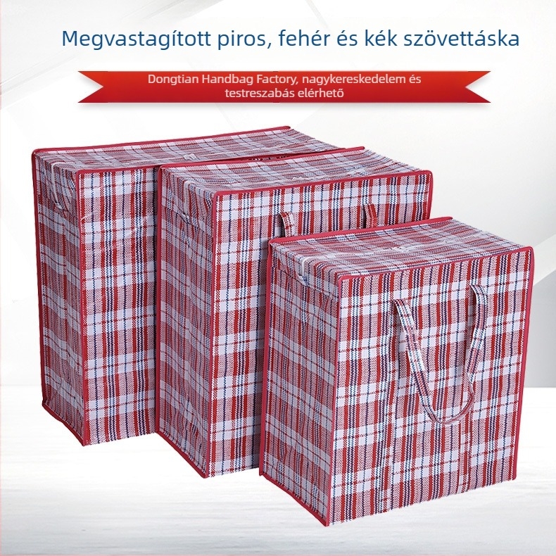 Nagy kapacitású vízálló poggyász, háromszínű PP kézi szövött táska, vastagított költöztetésre és tárolásra