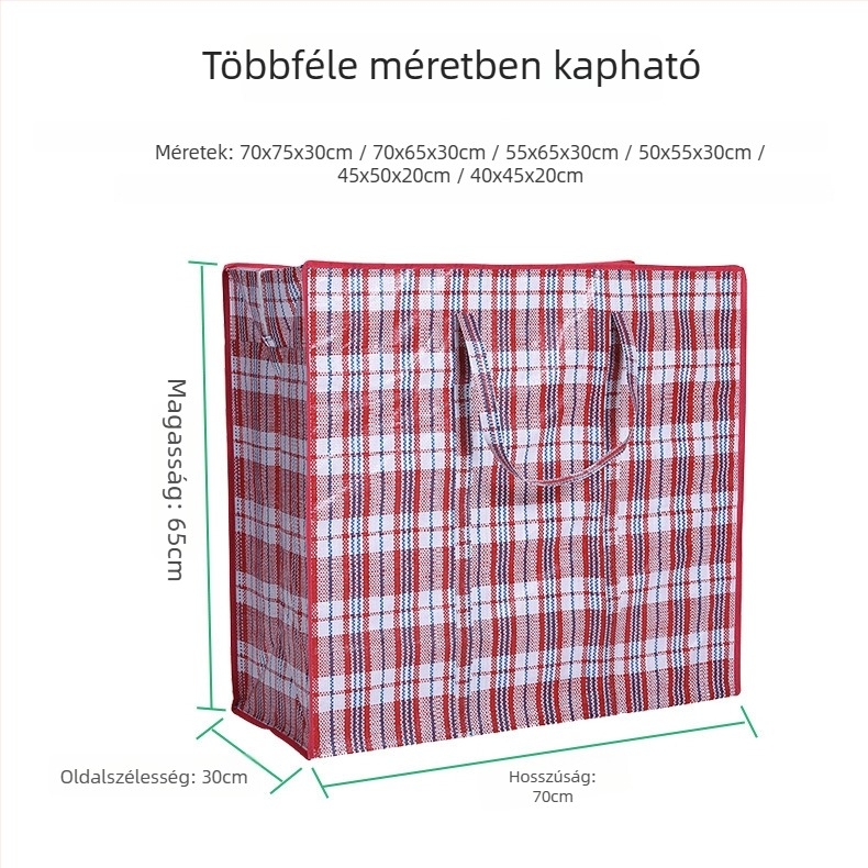Nagy kapacitású vízálló poggyász, háromszínű PP kézi szövött táska, vastagított költöztetésre és tárolásra