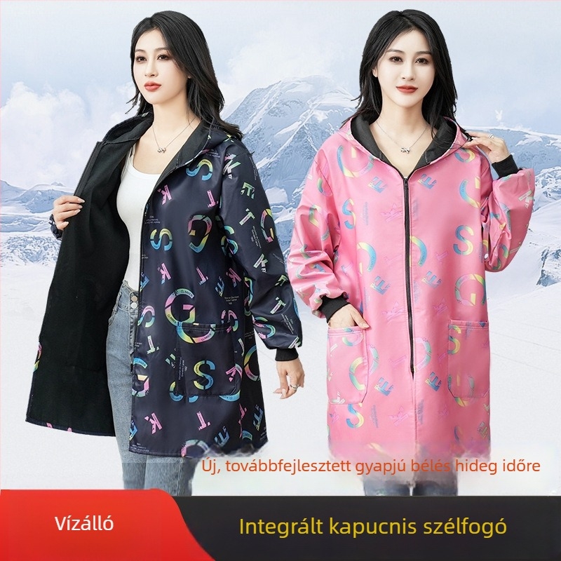 Flízzel bélelt téli ujjú kötény cipzárral, vízálló, szennyeződés elleni védelem, felnőtteknek