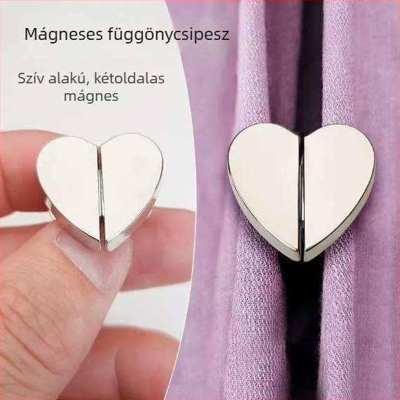 Szív alakú függöny mágneses klipek, erős fémmágnesekkel, szögmentes rögzítés, levehető kiegészítő függönyhöz