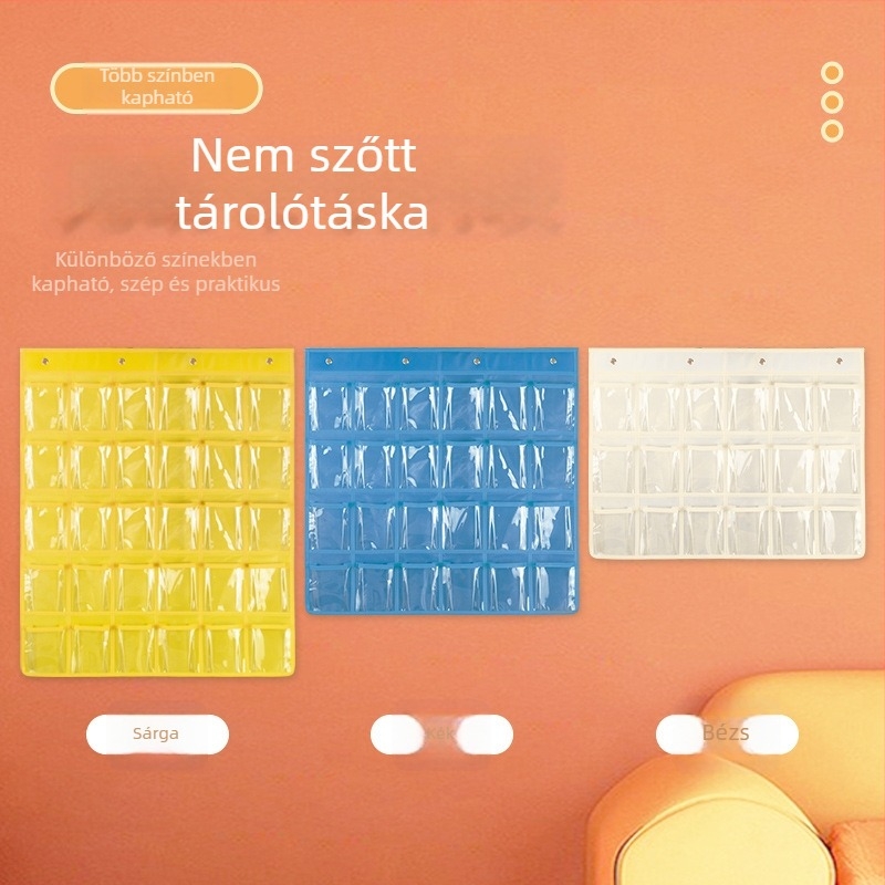 Osztálytermi falra akasztható telefon-tároló táska átlátszó betűkártya zsebbel