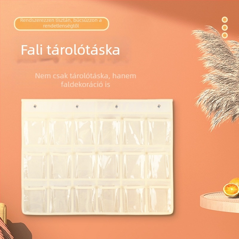 Osztálytermi falra akasztható telefon-tároló táska átlátszó betűkártya zsebbel