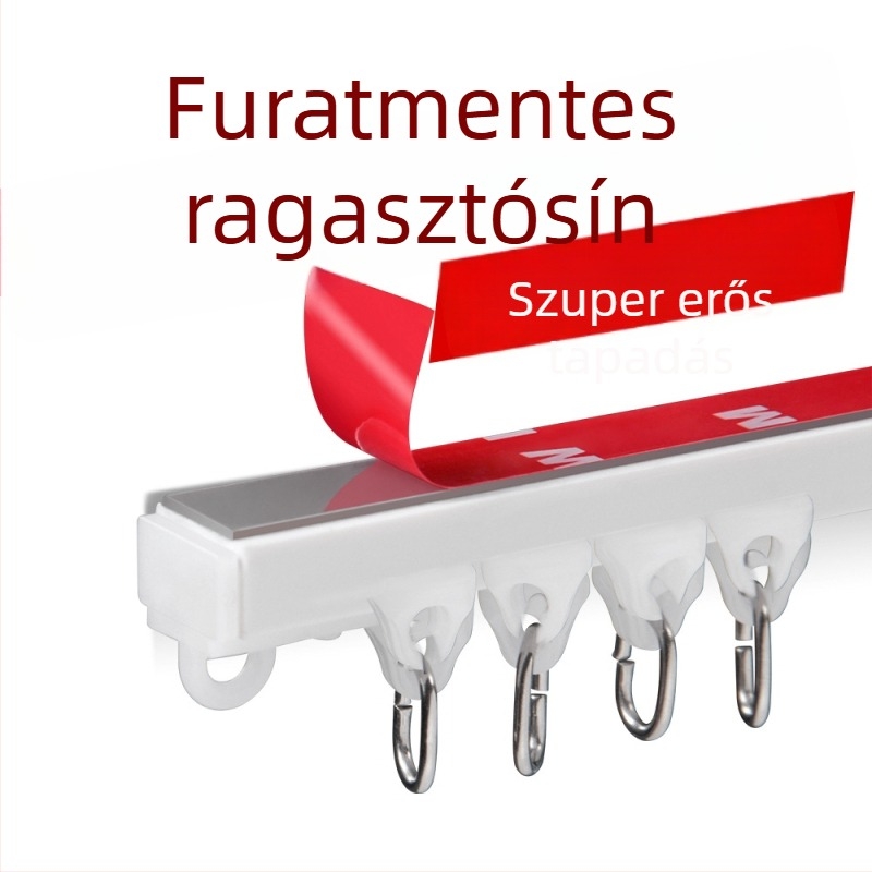 Fúrás nélküli ragasztott sín szekrényekhez és fürdőszobához – csendes görgős vezető zuhanyfüggönyhöz és ajtófüggönyhöz, testreszabható