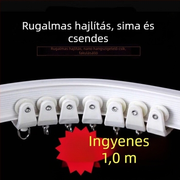 Ívelt ablak- és erkélyfüggöny-sín, hajlékony U-formájú műanyag egysínes rendszer, oldalsó felső rögzítésű