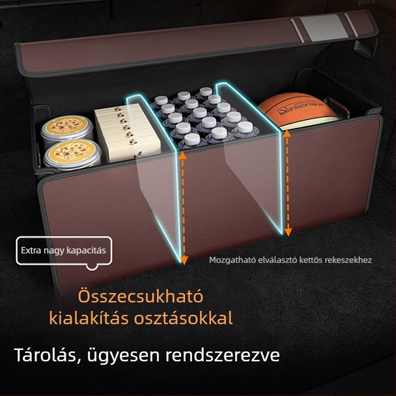 Diamantmintázatú csomagtartó rendező doboz mágneses záródással, nagy kapacitású autós tároló, összecsukható