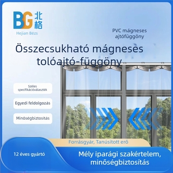 Áttetsző összecsukható ajtófüggöny raktárhoz, porvédelem és elválasztó műhely számára, dupla nyitású csúszó sínnel, PVC
