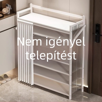 Beltéri összecsukható cipőállvány, több szintes, porvédett, telepítés nélkül