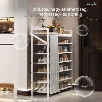 Beltéri összecsukható cipőállvány, több szintes, porvédett, telepítés nélkül
