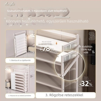 Beltéri összecsukható cipőállvány, több szintes, porvédett, telepítés nélkül