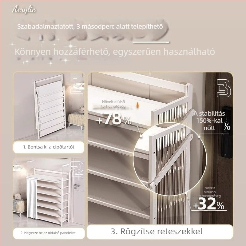 Beltéri összecsukható cipőállvány, több szintes, porvédett, telepítés nélkül