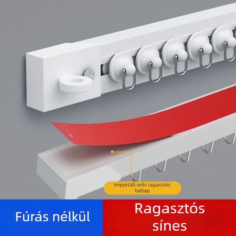 Fúrás nélküli mennyezeti függönyvezető sín, csendes, ultra-vékony vezetősín, ragasztó görgő és ragasztó sín, függönyrúd