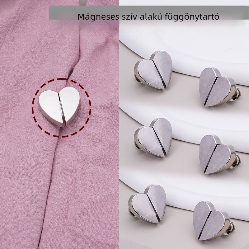 Szív alakú függöny mágneses csipeszek, fémből készült mágneses rögzítők, szög nélkül, erős mágnes, levehető függöny kiegészítők