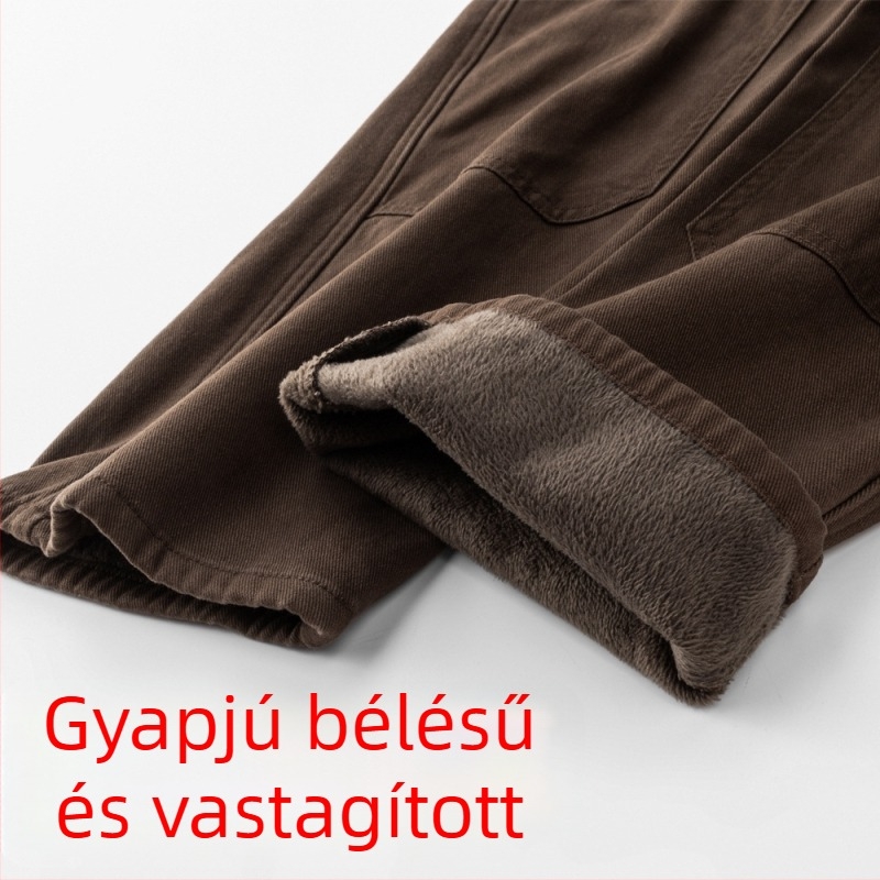 Férfi pamut casual nadrág patchwork és szegecsekkel — középmagas derék, egyenes szabás, utcai stílus