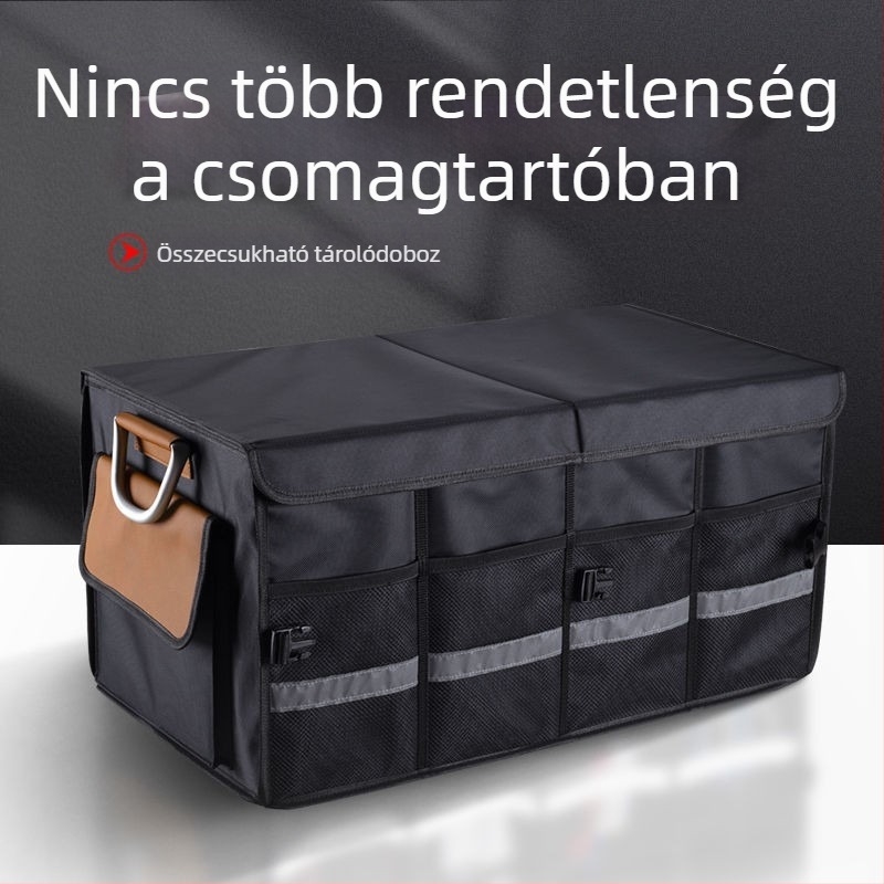 Multifunkcionális autóhátsó csomagtartó tároló doboz, összecsukható, vízálló, fogantyúval, Oxford anyagból, 63 literes űrtartalom