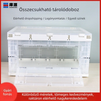 Műanyag autóhoz való oldalsó nyílású tároló doboz fedéllel, összecsukható, átlátszó