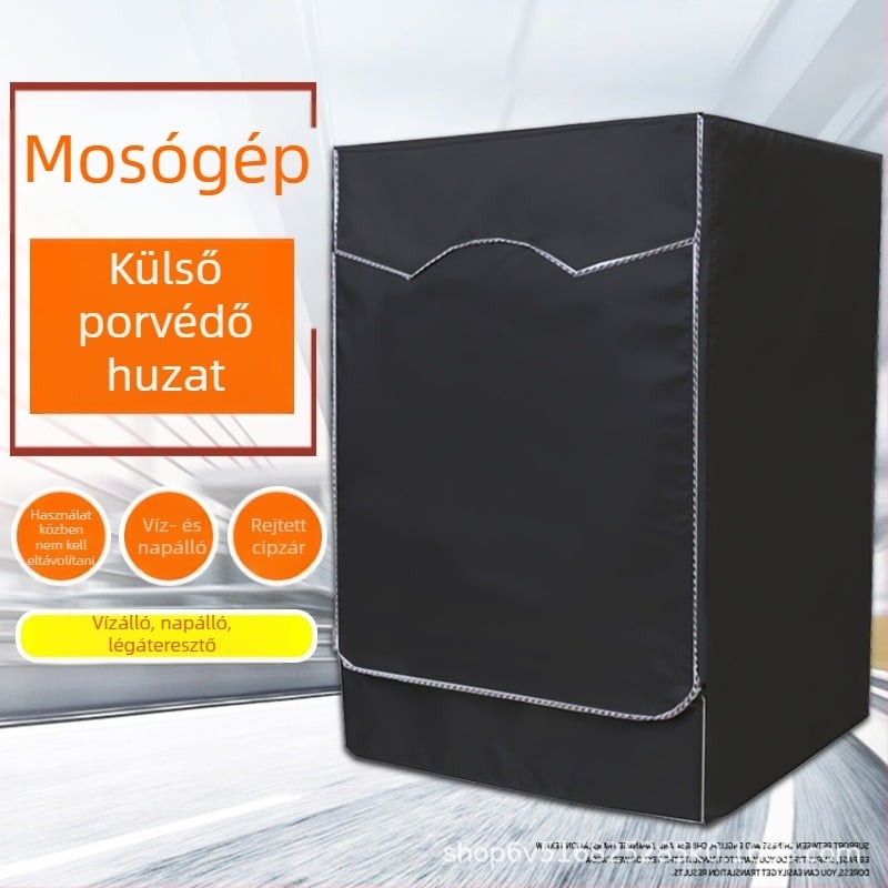 Fekete mosógép-ház, 210D – vízálló, UV‑védett, kültéri használatra