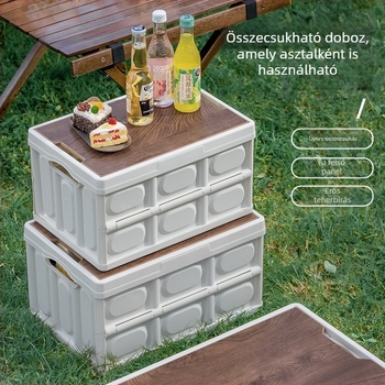 Összecsukható kemping tároló doboz fa fedéllel, autócsomagtartóhoz, 30L/56L