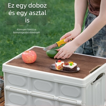 Összecsukható kemping tároló doboz fa fedéllel, autócsomagtartóhoz, 30L/56L