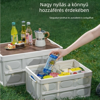 Összecsukható kemping tároló doboz fa fedéllel, autócsomagtartóhoz, 30L/56L