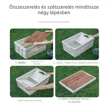 Összecsukható kemping tároló doboz fa fedéllel, autócsomagtartóhoz, 30L/56L