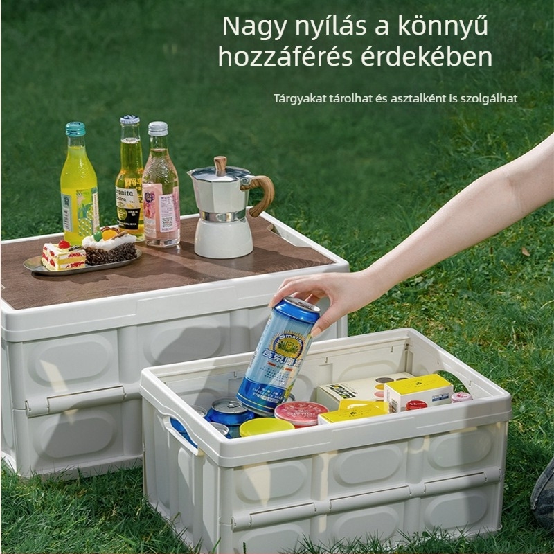 Összecsukható kemping tároló doboz fa fedéllel, autócsomagtartóhoz, 30L/56L