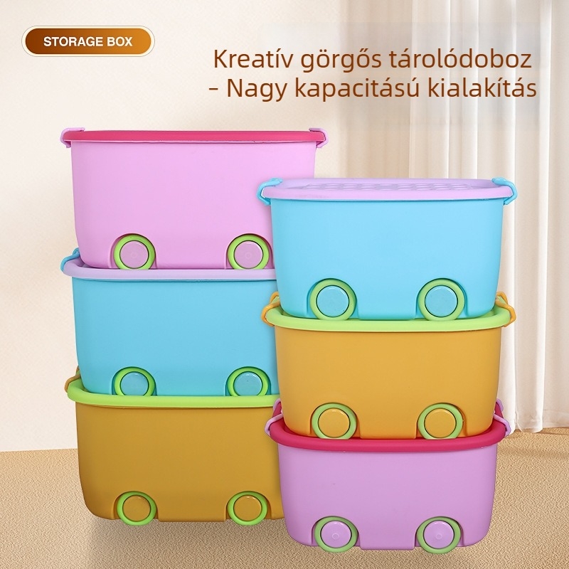 Műanyag tároló doboz fedéllel, hordozható játékok rendező a nappaliban, 0–5 L kapacitás