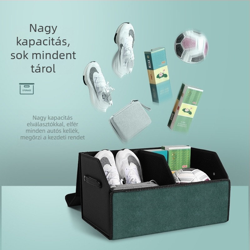 Bőrhatású csomagtartó rendező mágneses csattal, színben hozzáillő, összecsukható, univerzális autóhoz