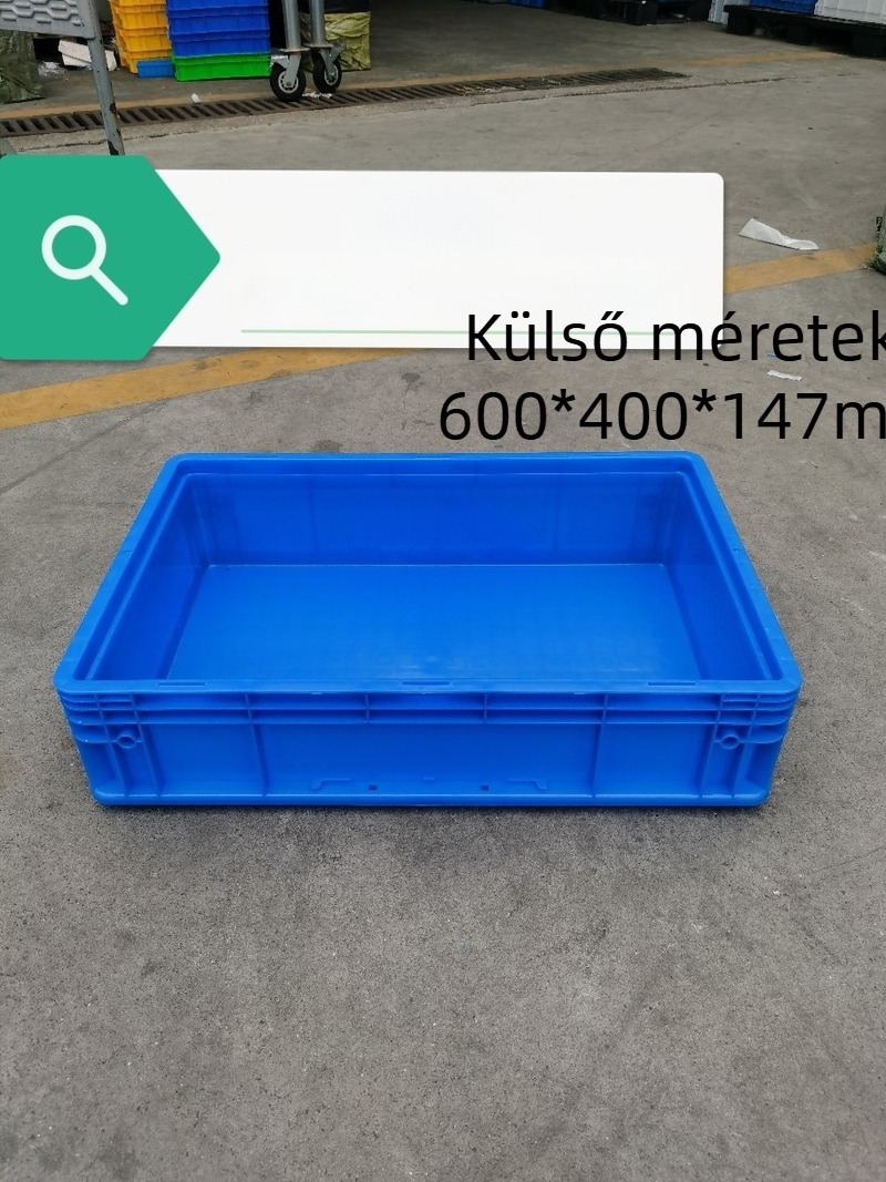 600 x 400 x 147 mm európai szabványú logisztikai doboz szállításhoz, elektronikai alkatrészekhez, flip fedéllel kompatibilis