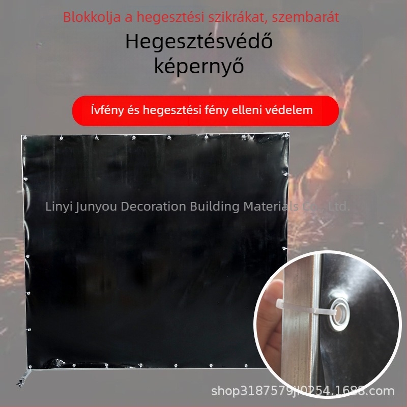 Hegesztésvédelmi képernyő ívvédővel, építkezési kapufüggöny PVC lágy anyagból, tűzálló, kerettel és görgőkkel