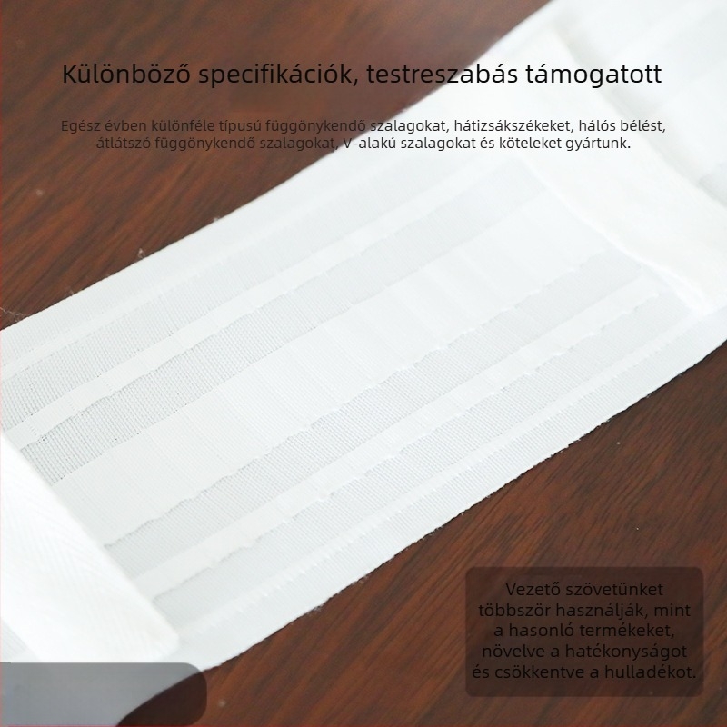 Kiváló minőségű függöny webbing szalag kampókkal, 8.5 cm széles, UV védelem