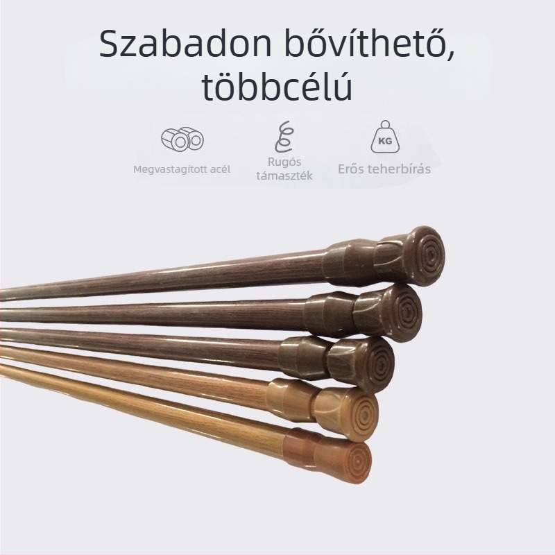 Teleszkópos akasztós ruhaszárító rúd, függöny- és fürdőszobai rúd – vasból, fehérfa textúra, hossz 30–50 cm vagy 70–120 cm