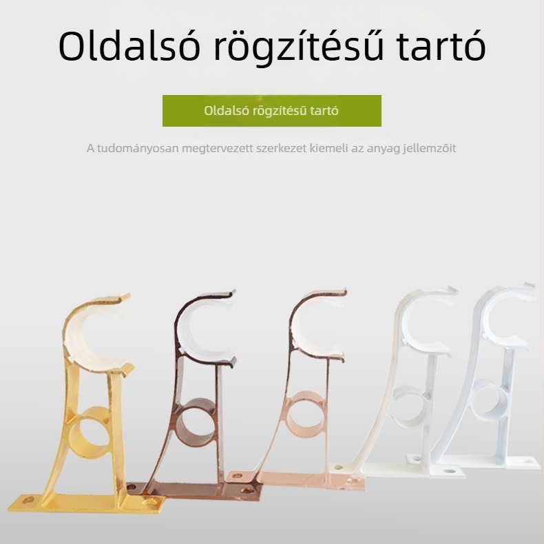 Függönyrögzítő római rúd alumíniumötvözetből, oldalról szerelt alap és akasztóval, egy rúdhoz