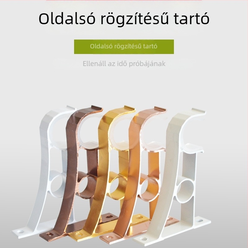 Függönyrögzítő római rúd alumíniumötvözetből, oldalról szerelt alap és akasztóval, egy rúdhoz