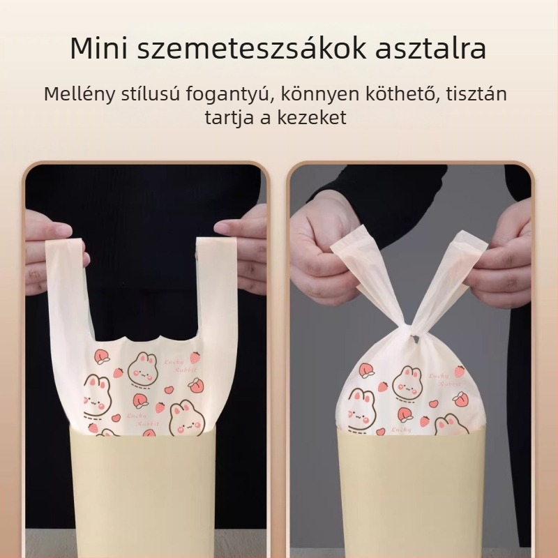 Mellény-stílusú eldobható szemeteszsákok, vastagított műanyagból, aranyos mesefigurás mintával, háztartási tároláshoz