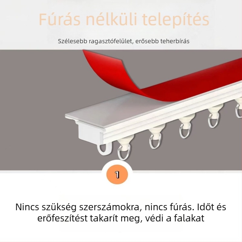 Új stílusú széles ragasztós függöny sín horogtípusú vezetővel, szög és fúrás nélkül, csendes