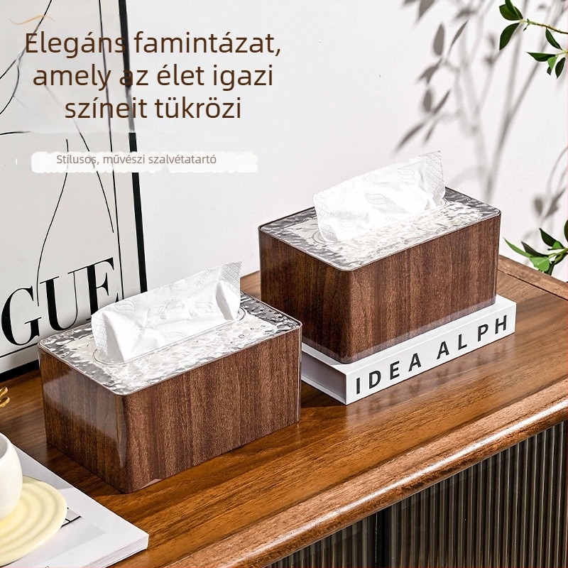 Fa mintázatú zsebkendősdoboz – műanyagból, nappaliba, konyhába és fürdőszobába, modern elegáns dizájn