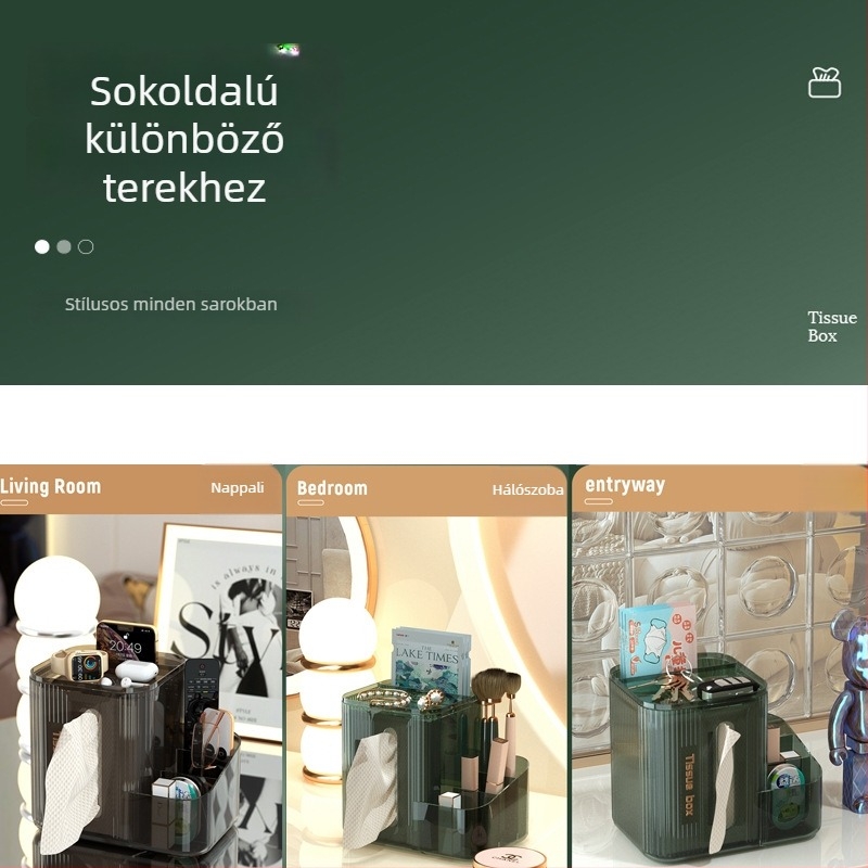 Átlátszó papírzsebkendő tartó fúrás nélküli kialakítással, könnyed luxus stílusú nappaliba és fürdőszobába