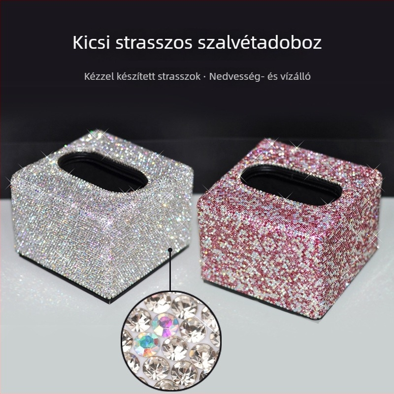 Gyémánttal díszített kocka alakú papírzsebkendő tartó