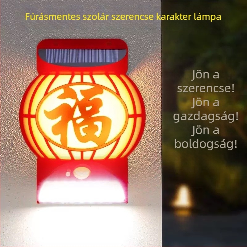 Napelemes kültéri lámpa – Retro palota lámpa jókívánság motívummal, szenzoros falikar, függő fa lámpa, Újévi lámpa
