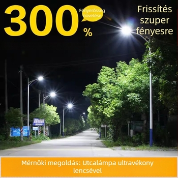 LED napelemes utcai lámpa integrált külső falikarral, IP65 vízálló útvilágítás, magasság 6 m, vidéki kertlámpa