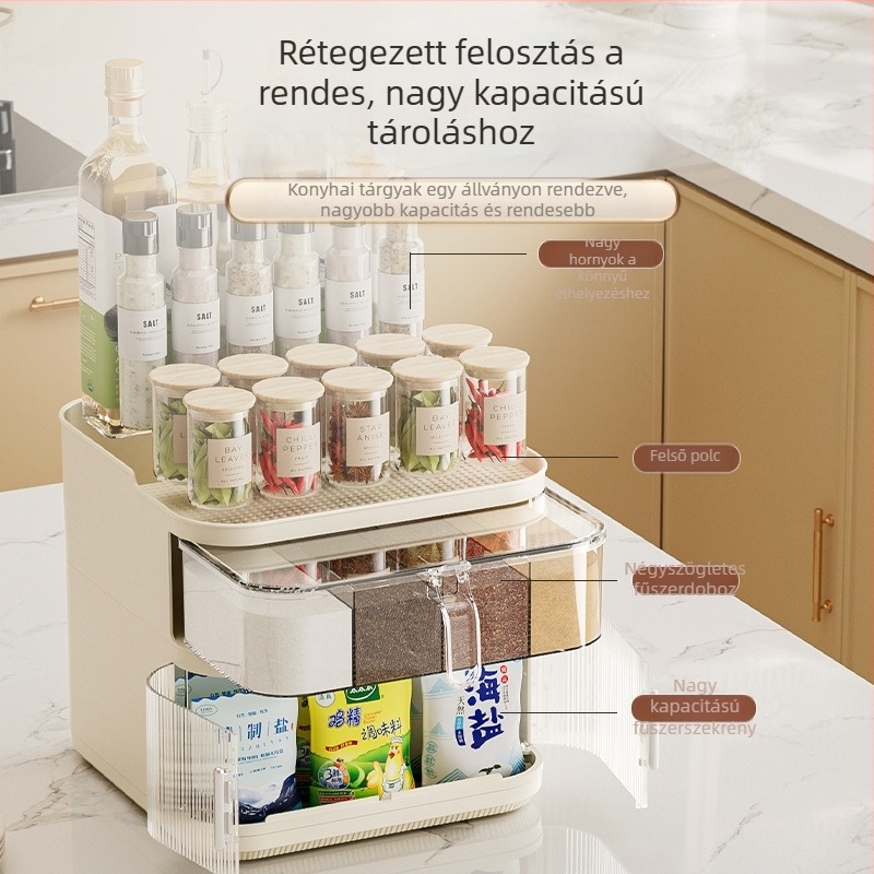 Integrált többrekeszes fűszertartó sóhoz és MSG-hez – konyhai tároló