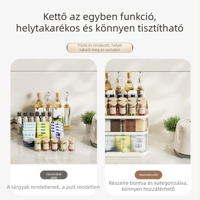 Integrált többrekeszes fűszertartó sóhoz és MSG-hez – konyhai tároló