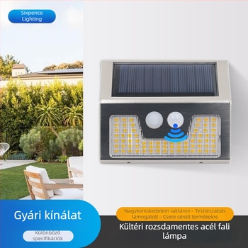 Napelemes LED falikar kültéri lépcsőkhöz, IP65, rozsdamentes acél, meleg fény, 3W