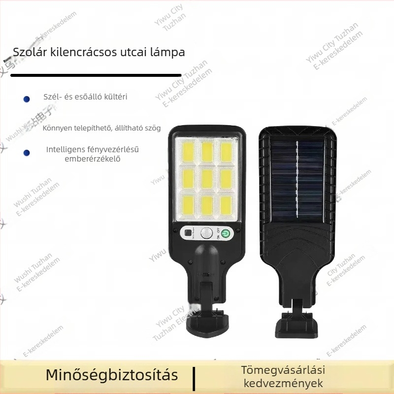 Napelemes kültéri falikar mozgásérzékelővel, integrált kert- és útvilágítással